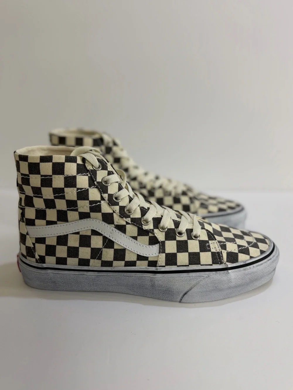 Vans Sk8-Hi Tapered Washed Checkerboard Asphalt White Sneakers Men 9.5 Wmn 11
